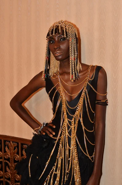 stock image NEW YORK- SEPTEMBER 17: Model gets ready backstage at the LaureLuxe show at Waldorf Astoria for Spring Summer 2013 during Couture Fashion Week on September 17, 2012 in New York