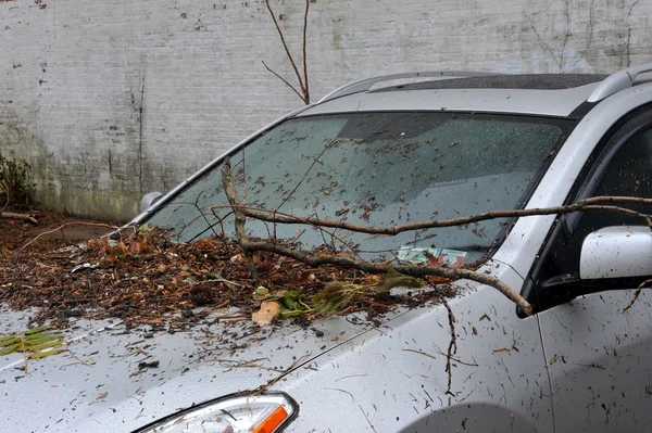 I detriti ricoprono il terreno nel quartiere di Sheapsheadbay a causa delle inondazioni causate dall'uragano Sandy — Foto Stock