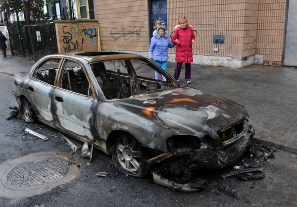 Fire departnent fought fire in the Sheapsheadbay neighborhood due to flooding from Hurricane Sandy — Stock Photo, Image