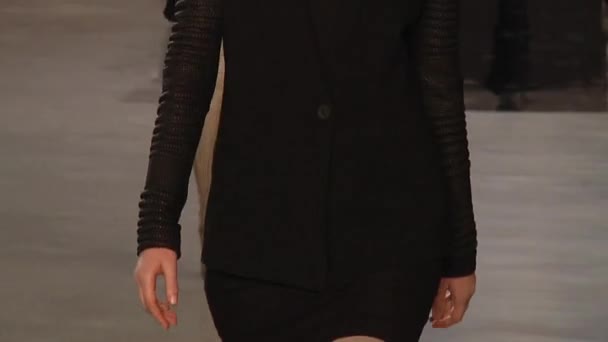 NEW YORK, NY - 10 FEBBRAIO: Una modella percorre la passerella alla sfilata Helmut Lang Fall 2012 durante la MercedesBenz Fashion Week al St Johns Center Studio il 10 febbraio 2012 a New York . — Video Stock