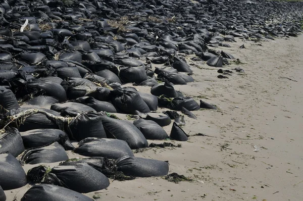 Sandbags ter bescherming van de kust van sheapsheadbay Golf in new york — Stockfoto