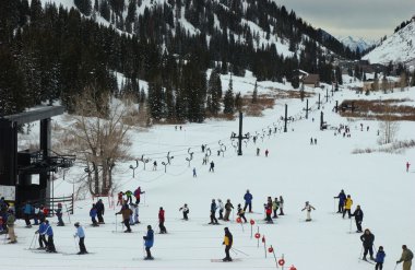 Connection ski lift between Alta and Snowbird ski resorts in Utah clipart