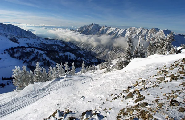 Nádherný výhled do hor. z lyžařského střediska snowbird v Utahu, usa — Stock fotografie