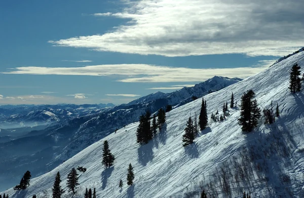 Op de top van de wereld - sneeuw en hemel. Snowbasin berg, utah — Stockfoto