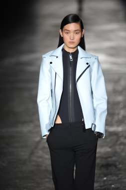 New york, ny - 11 Eylül: bir model new York'ta 11 Eylül 2012 bahar 2013 mercedes-benz moda haftası iskelede 57 dizel siyah altın gösterisi sırasında pist yürür..