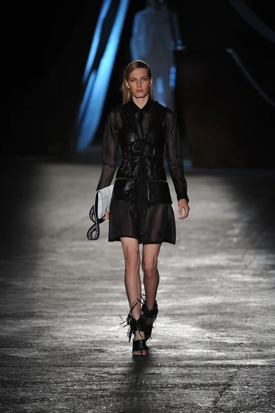 NEW YORK, NY - SEPTEMBER 11: A model walks the runway during the Diesel Black Gold show during Spring 2013 Mercedes-Benz Fashion Week at Pier 57 on September 11, 2012 in New York City. — Stock Photo, Image