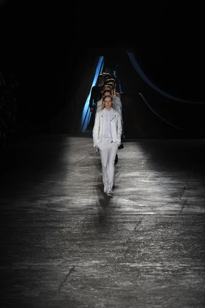 NEW YORK, NY - SEPTEMBER 11: A model walks the runway during the Diesel Black Gold show during Spring 2013 Mercedes-Benz Fashion Week at Pier 57 on September 11, 2012 in New York City. — Stock Photo, Image