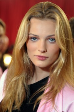 new york - 10 Kasım: 2010 victoria gizli moda gösterisi sırasında kuliste victoria secret modeli almak Edita vilkeviciute hazır