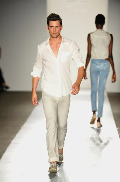 A model walks the runway at the DL 1961 Premium Denim spring 2013 fashion show Stock Photo