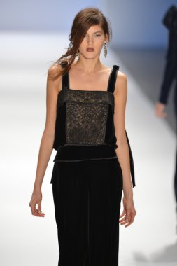 New york, ny-Şubat 07: manken tadashi shoji collection sonbahar kış 2013 mercedes-benz moda haftası üzerinde 07 Şubat 2013 yılında nyc için pist yürür.