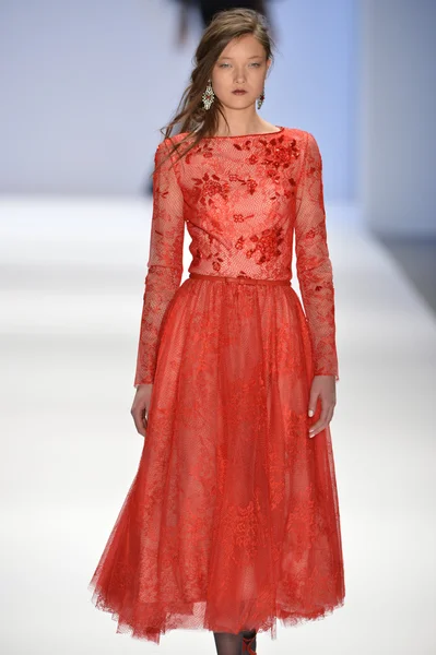 New york, ny-Şubat 07: manken tadashi shoji collection sonbahar kış 2013 mercedes-benz moda haftası üzerinde 07 Şubat 2013 yılında nyc için pist yürür.