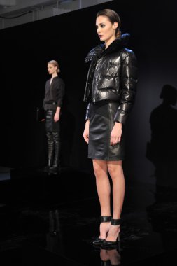 New york - Şubat 09: model poz porsche collection sonbahar kış 2013 tarihinde 9 Şubat 2013 mercedes-benz moda haftası nyc için statik tanıtımı