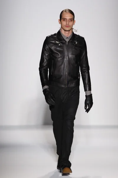 纽约，纽约-2 月 07： 模型走跑道在塞尔吉奥 · 达维拉秋季 2013年时装秀上 2013 年 2 月 7 日在林肯艺术中心工作室在梅赛德斯-奔驰时装周在纽约城. — 图库照片