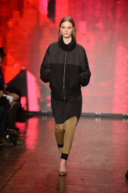 New york, ny - Şubat 10: manken dkny pist 2013 moda show mercedes-benz moda haftası sırasında 10 Şubat'ta, 2013 nyc sonbahar kış yürür..