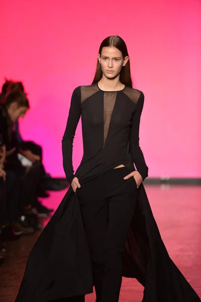 ニューヨーク、ニューヨーク - 2 月 10 日: モデルは秋冬 2013年ファッションショー メルセデス ・ ベンツ ・ ファッション ・ ウィーク中で 2013 年 2 月 10 日、ニューヨーク、ダナキャランの滑走路を歩く. — ストック写真