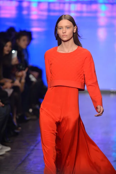 New york, ny - Şubat 10: manken dkny pist 2013 moda show mercedes-benz moda haftası sırasında 10 Şubat'ta, 2013 nyc sonbahar kış yürür.. — Stok fotoğraf