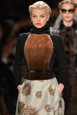 New york, ny - 11 Şubat: modelleri 2013 moda show mercedes-benz moda haftası sırasında 11 Şubat'ta, 2013 nyc sonbahar kış caroline herrera pistin final yürümek.