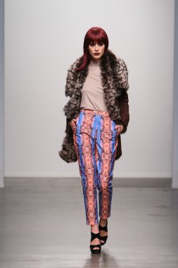 New york - 13 Şubat: model tess için pist yürür 13 Şubat 2013 tarihinde nolcha moda haftasında johnson koleksiyonu new york City-pier 59 Studios