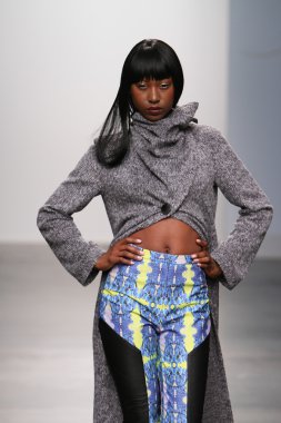 New york - 13 Şubat: model tess için pist yürür 13 Şubat 2013 tarihinde nolcha moda haftasında johnson koleksiyonu new york City-pier 59 Studios