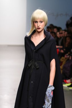 New york - 13 Şubat: model tess için pist yürür 13 Şubat 2013 tarihinde nolcha moda haftasında johnson koleksiyonu new york City-pier 59 Studios