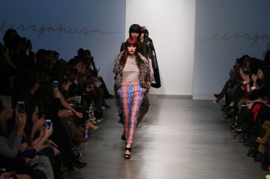 New york - 13 Şubat: modelleri tess için pist finale yürüyor üzerinde 13 Şubat 2013 nolcha moda haftasında johnson koleksiyonu new york City-pier 59 Studios