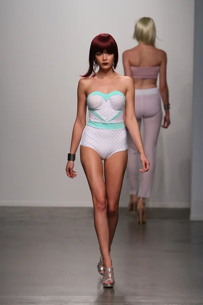 NEW YORK - 13 FEBBRAIO: le modelle sfilano per la collezione Dos Caras Swimwear presso gli studi Pier 59 durante la Nolcha Fashion Week del 13 febbraio 2013 a New York — Foto Stock