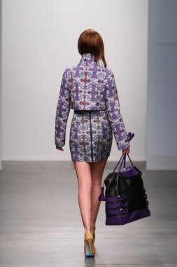 New york - 13 Şubat: model tess için pist yürür 13 Şubat 2013 tarihinde nolcha moda haftasında johnson koleksiyonu new york City-pier 59 Studios