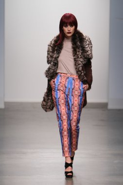 New york - 13 Şubat: model tess için pist yürür 13 Şubat 2013 tarihinde nolcha moda haftasında johnson koleksiyonu new york City-pier 59 Studios