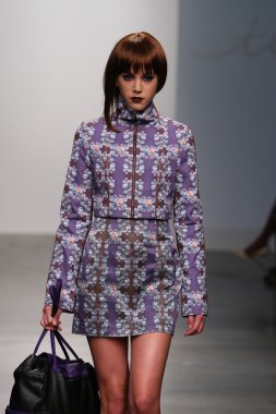 New york - 13 Şubat: model tess için pist yürür 13 Şubat 2013 tarihinde nolcha moda haftasında johnson koleksiyonu new york City-pier 59 Studios