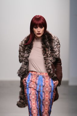 New york - 13 Şubat: model tess için pist yürür 13 Şubat 2013 tarihinde nolcha moda haftasında johnson koleksiyonu new york City-pier 59 Studios