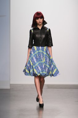 New york - 13 Şubat: model tess için pist yürür 13 Şubat 2013 tarihinde nolcha moda haftasında johnson koleksiyonu new york City-pier 59 Studios