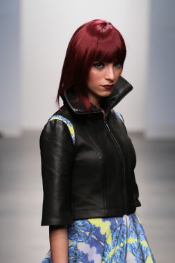 New york - 13 Şubat: model tess için pist yürür 13 Şubat 2013 tarihinde nolcha moda haftasında johnson koleksiyonu new york City-pier 59 Studios