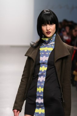 New york - 13 Şubat: model tess için pist yürür 13 Şubat 2013 tarihinde nolcha moda haftasında johnson koleksiyonu new york City-pier 59 Studios