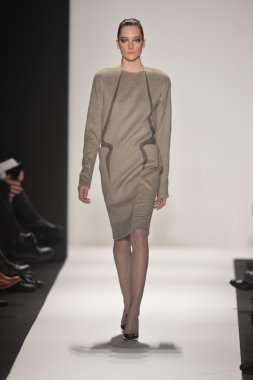 New york - Şubat 08: bir model sanat Üniversitesi sonbahar kış 2013 defile mercedes-benz moda haftası 8 Şubat 2013 tarihinde new York'ta akademisinde pist yürür