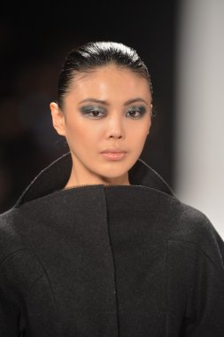 New york - Şubat 08: bir model sanat Üniversitesi sonbahar kış 2013 defile mercedes-benz moda haftası 8 Şubat 2013 tarihinde new York'ta akademisinde pist yürür