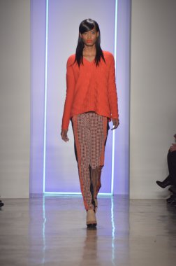 New york, ny - 11 Şubat: manken ohne titel sonbahar 2013 tanıtımı sırasında yapılan moda haftasında süt Studios 11 Şubat 2013 tarihinde new York'ta pist yürümek