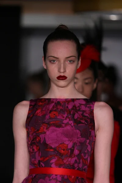 NEW YORK - FEBRUARY 10: A model walks runway for Victor de Souza collection at the Strand hotel during Mercedes-Benz Fashion Week on February 10, 2013 in New York City — Stock Photo, Image