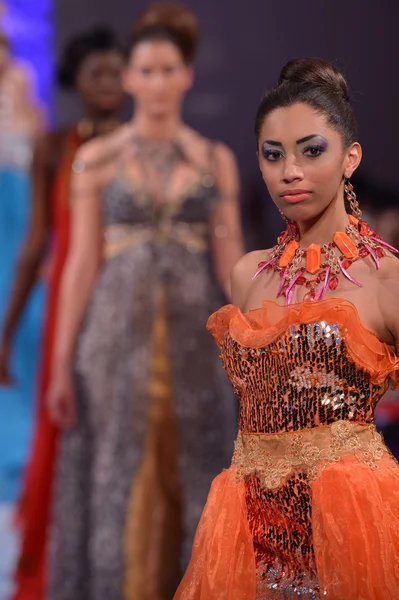 New york - 17 Şubat: modelleri yürümek pist lourdes atencio koleksiyonu için yeni yorkek Otel'de couture moda haftası 17 Şubat 2013 tarihinde new York'ta — Stok fotoğraf