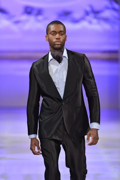 NEW YORK - FEBRUARY 17: Model walks runway for Allex Kangala collection at New Yorkek Hotel during Couture Fashion Week on February 17, 2013 in New York City — Stock Photo, Image