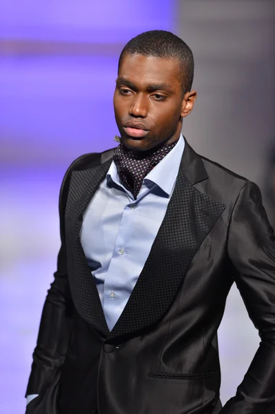 NEW YORK - FEBRUARY 17: Model walks runway for Allex Kangala collection at New Yorkek Hotel during Couture Fashion Week on February 17, 2013 in New York City — Stock Photo, Image