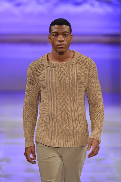 NEW YORK - FEBRUARY 17: Model walks runway for Janerations collection at New Yorker Hotel during Couture Fashion Week on February 17, 2013 in New York City — Stock Photo, Image