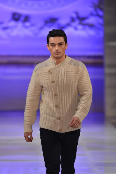 NEW YORK - FEBRUARY 17: Model walks runway for Janerations collection at New Yorker Hotel during Couture Fashion Week on February 17, 2013 in New York City — Stock Photo, Image