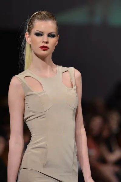 NEW YORK - FEBRUARY 15: Model walking the runway at Sinead Fachelli fashion show at The New Yorker Hotel during Couture Fashion Week on February 15, 2013 in New York City — Stock Photo, Image