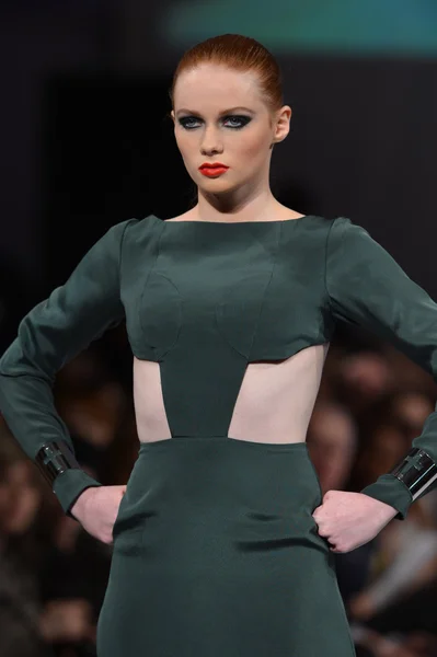 NEW YORK - FEBRUARY 15: Model walking the runway at Sinead Fachelli fashion show at The New Yorker Hotel during Couture Fashion Week on February 15, 2013 in New York City — Stock Photo, Image