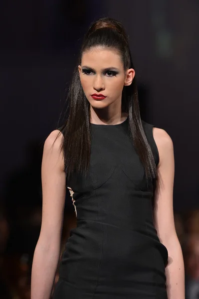 NEW YORK - FEBRUARY 15: Model walking the runway at Sinead Fachelli fashion show at The New Yorker Hotel during Couture Fashion Week on February 15, 2013 in New York City — Stock Photo, Image