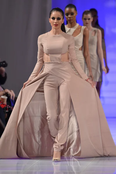 ИУ-ЙОРК - 15 февраля: Модели, идущие в финал показа мод Шинейд Фачелли в отеле "Нью-Йоркер" во время Недели моды в Нью-Йорке 15 февраля 2013 года — стоковое фото