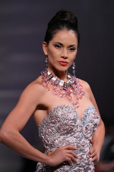 NOVA IORQUE - FEVEREIRO 17: Um modelo caminha na pista de moda Lourdes Atencio no The New Yorker Hotel durante a Couture Fashion Week em 17 de fevereiro de 2013 em Nova York — Fotografia de Stock