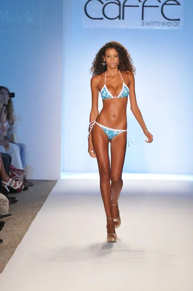 MIAMI - JULY 16: Model walking runway at the Caffe Swimwear Collection for Spring, Summer 2012 during Mercedes-Benz Swim Fashion Week on July 16, 2011 in Miami, FL — Stock Photo, Image