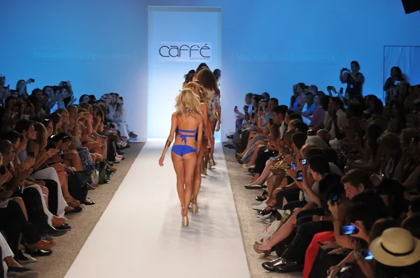 MIAMI - JULY 16: Models walking runway at the Caffe Swimwear Collection for Spring, Summer 2012 during Mercedes-Benz Swim Fashion Week on July 16, 2011 in Miami, FL — Stock Photo, Image