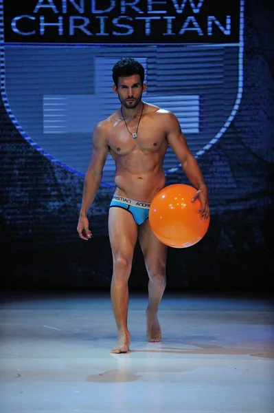 Los Angeles - March 12: A male model walks the runway at the Andrew Christian Fall Winter 2013 fashion show during Project Ethos Fashion event at club Avalon on March 12, 2013 in Los Angeles, CA — Stock Photo, Image